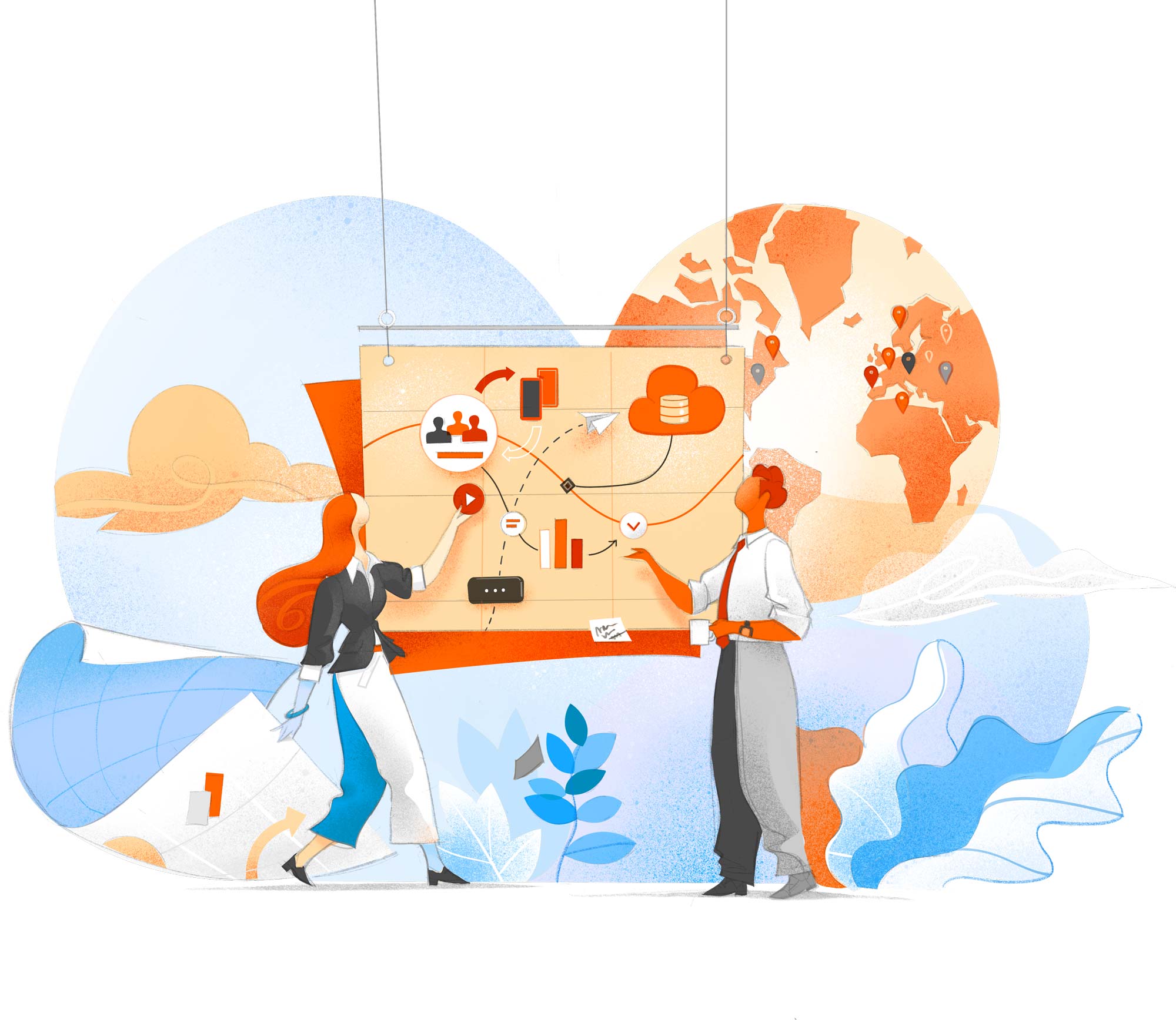 Illustration mit zwei Personen vor einer Weißwandtafel